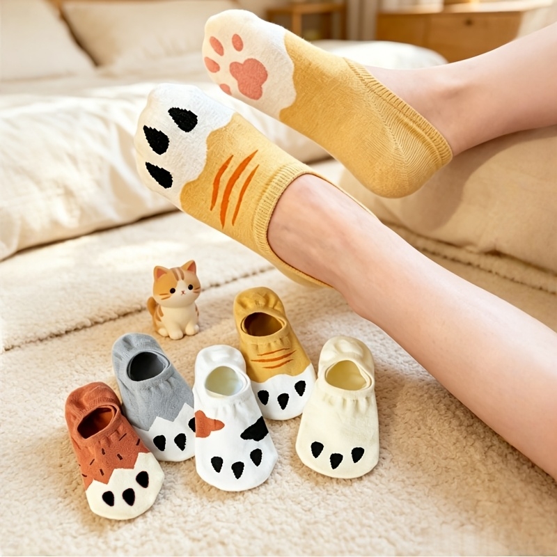 Cat Claw Bark - 女性用のかわいい漫画猫の足跡柄の見えない靴下、夏用ノーショーソックス、柔らかく通気性のあるローカットソックス、ボートソックス、ライナーソックス