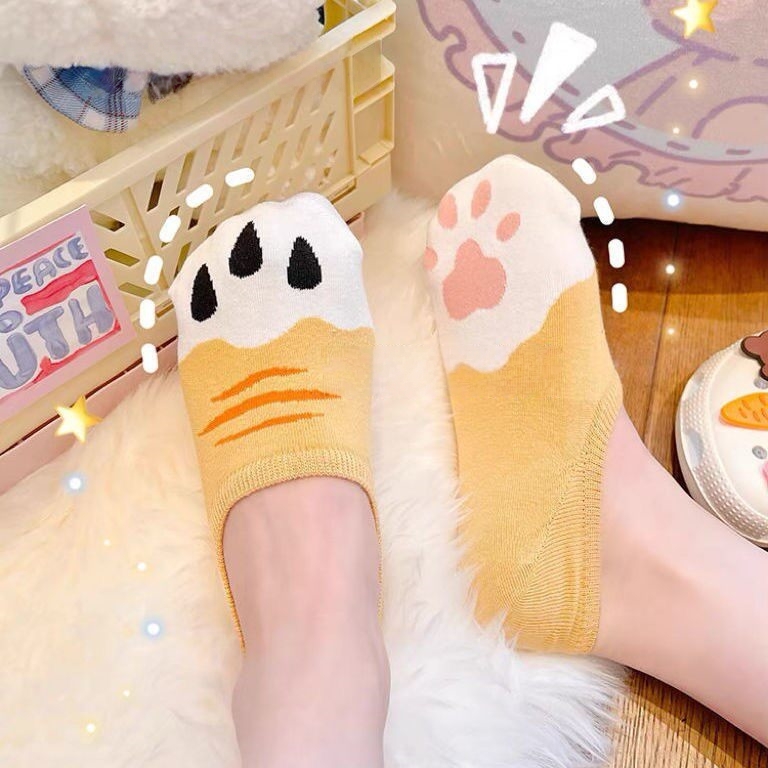 女性用のかわいい漫画猫の足跡柄の見えない靴下、夏用ノーショー - Cat Claw Bark のレビューと価格