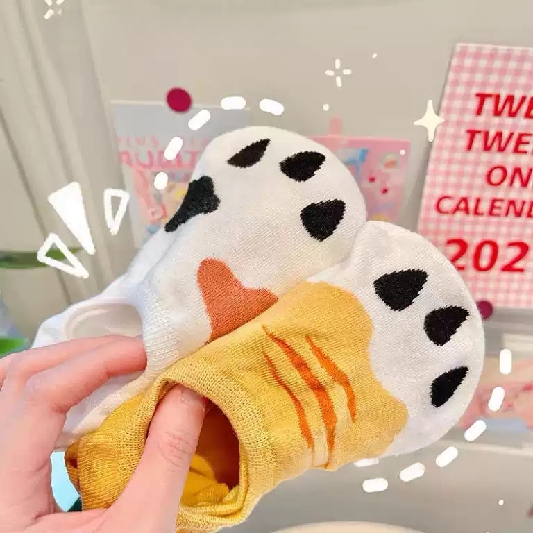 女性用のかわいい漫画猫の足跡柄の見えない靴下、夏用ノーショー - Cat Claw Bark のレビューと価格